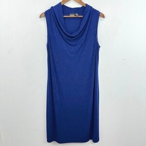Chico's Travelers Women's Sleeveless Cowl Neck Dress Blue Size Large Liquid Knit